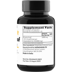 Close-up of MONOHERB Anamu 10x extract capsules (500 mg each)