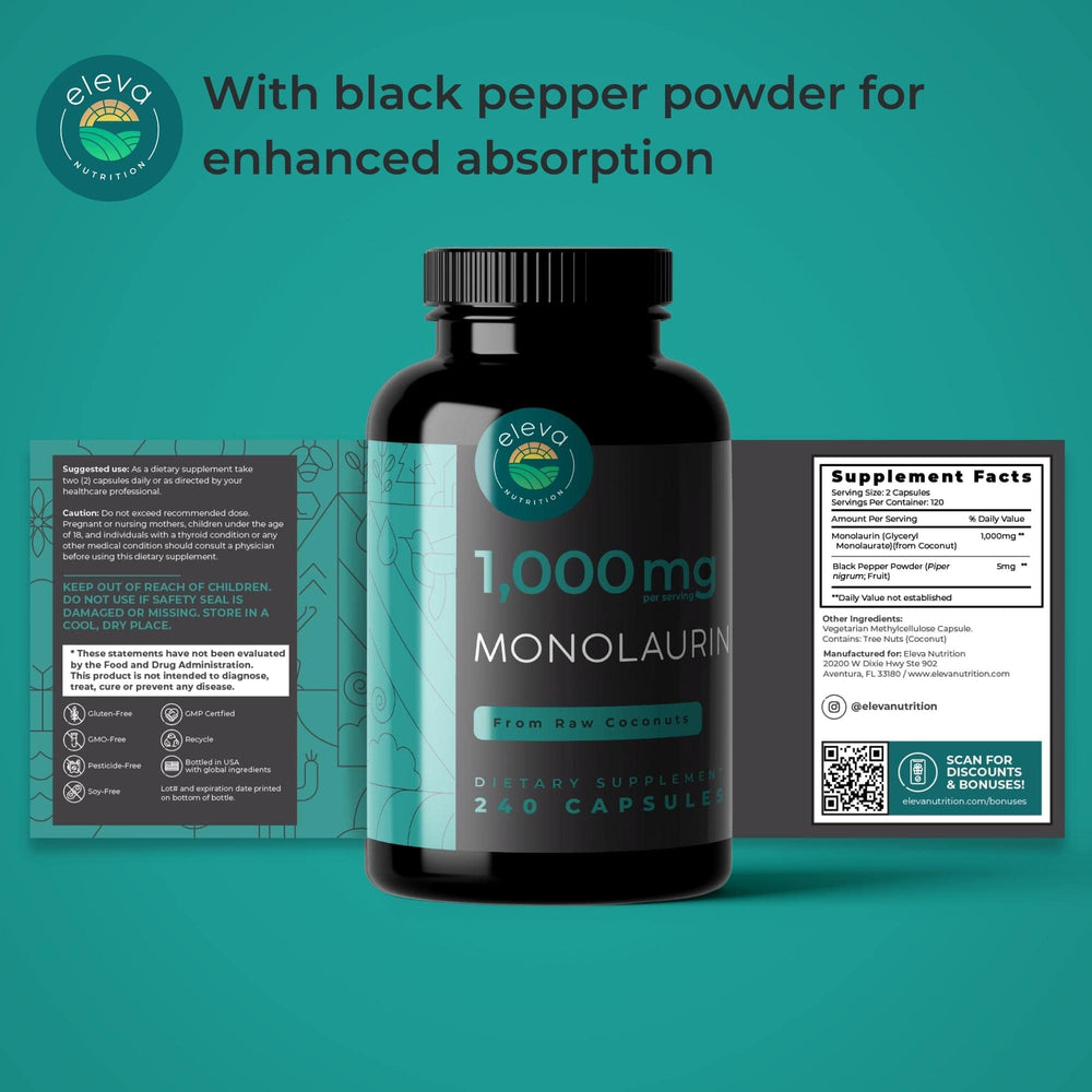 Monolaurin 1000mg capsules bottle for daily use