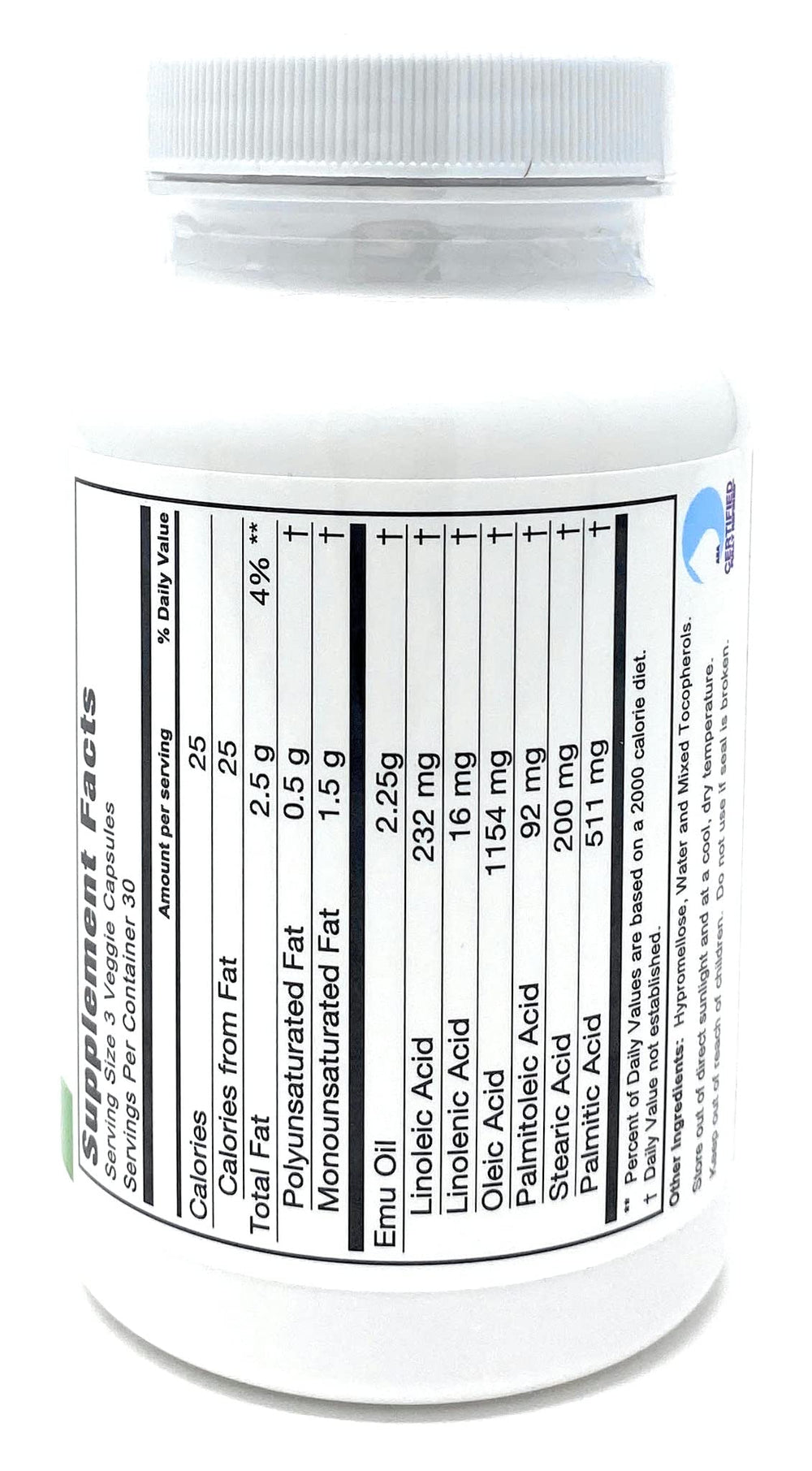 Serving size indication showing three soft gels per day