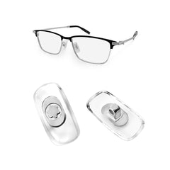 Replacement screw-in MontBlanc nose pads — clear silicone with silver logo