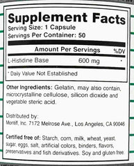 Close-up of L-Histidine 600 mg supplement label