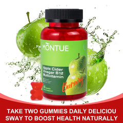 Person taking Montue ACV gummies for daily energy and gut health