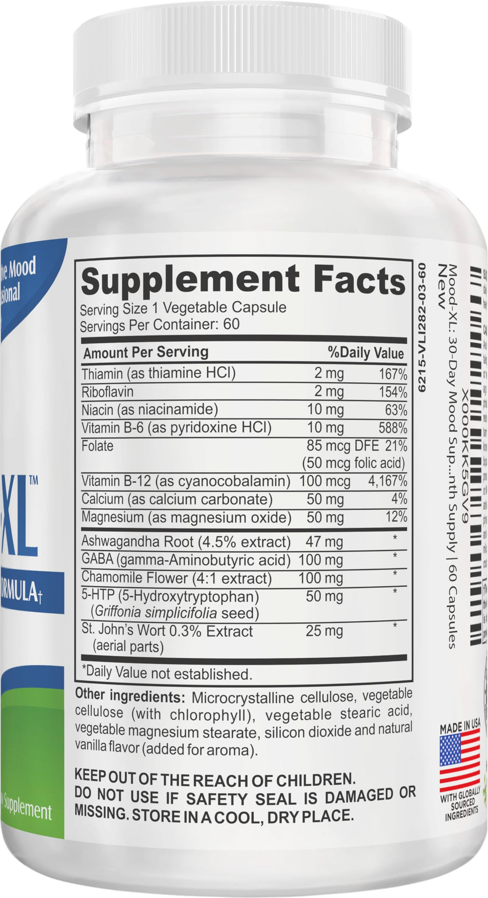 Mood-XL bottle side panel with ingredients