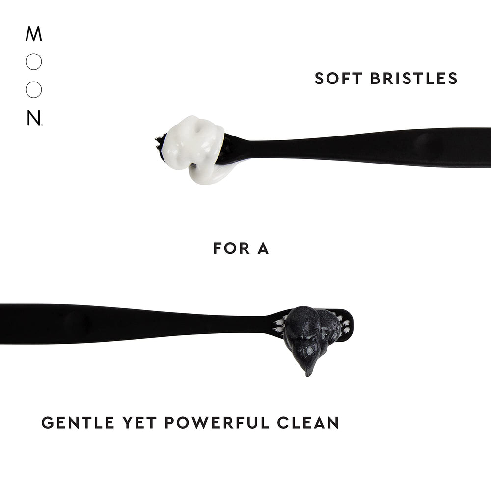 MOON Soft Bristle Toothbrush head close-up showing 720 tapered bristles