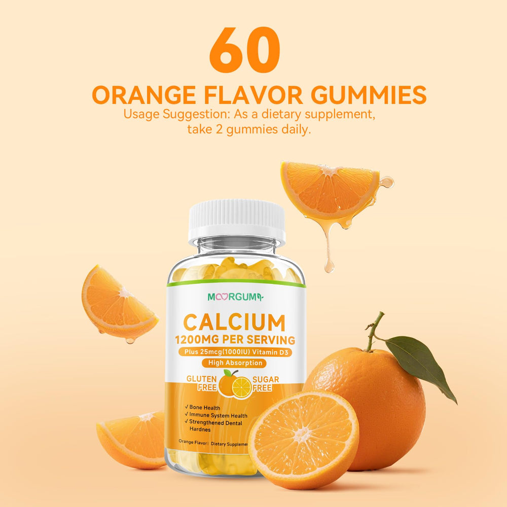 Orange flavored MOORGUMY bottle packaging with 120 count