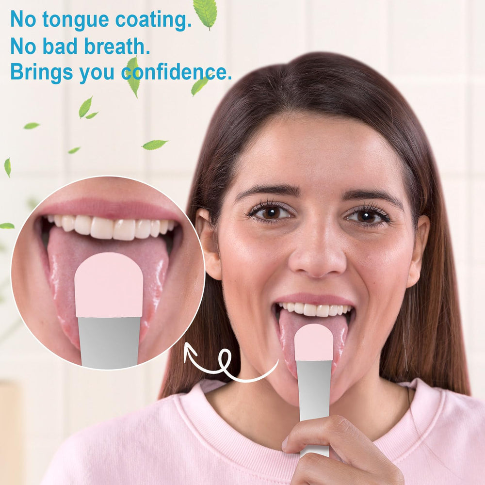 Close-up of stainless steel tongue scraper