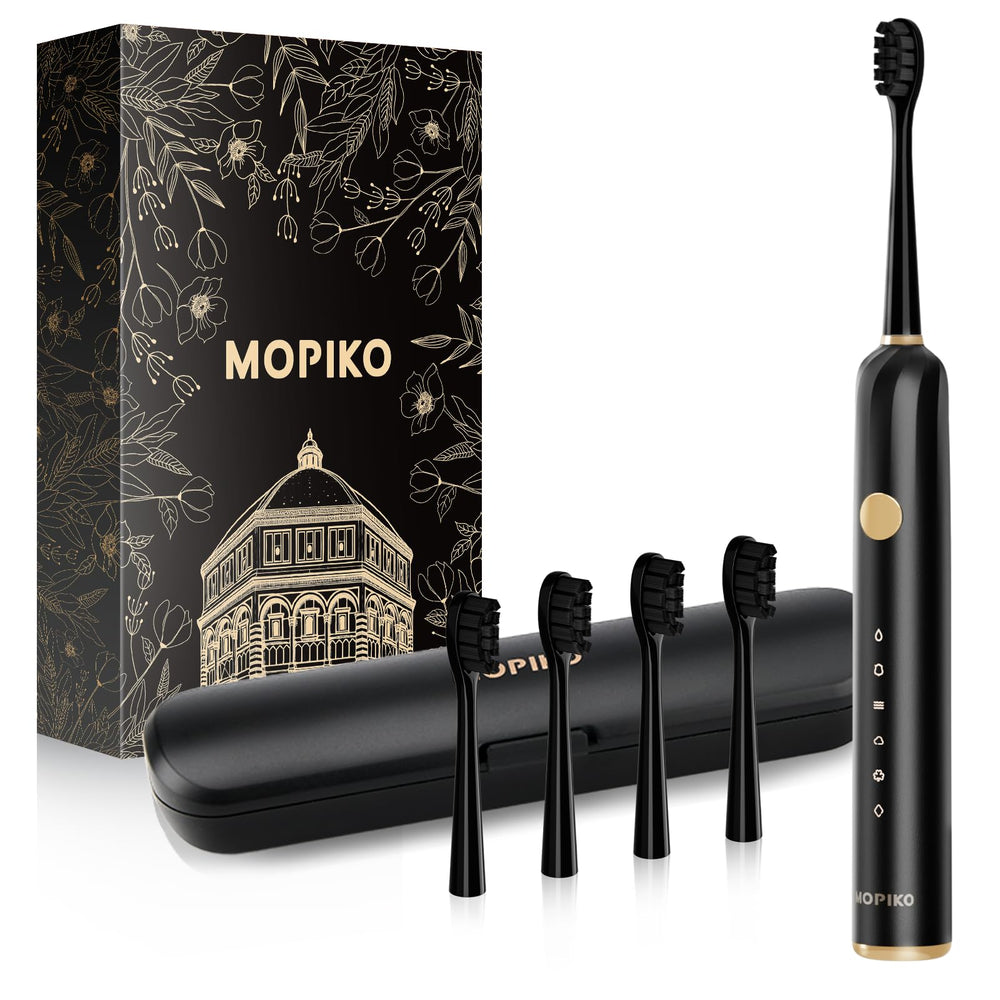 Front view of MOPIKO Sonic Electric Toothbrush in black