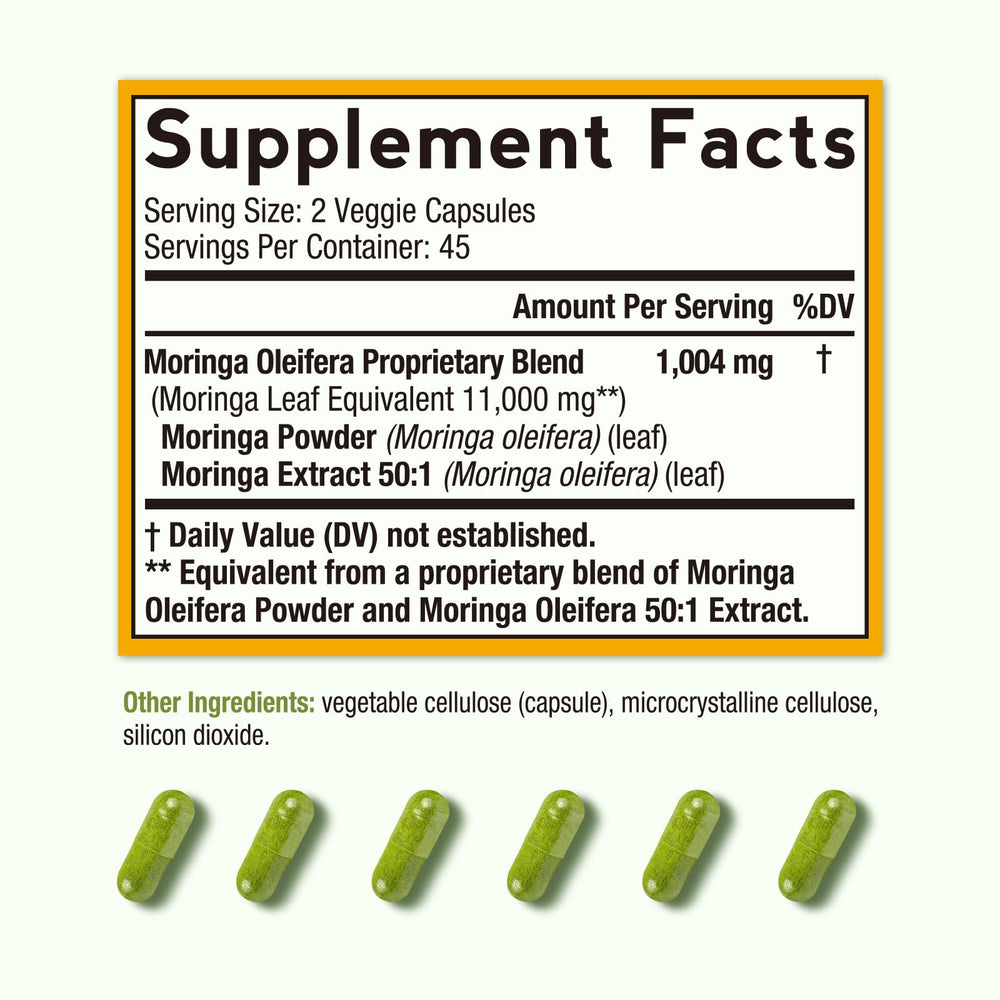 Moringa 50:1 extract label close-up
