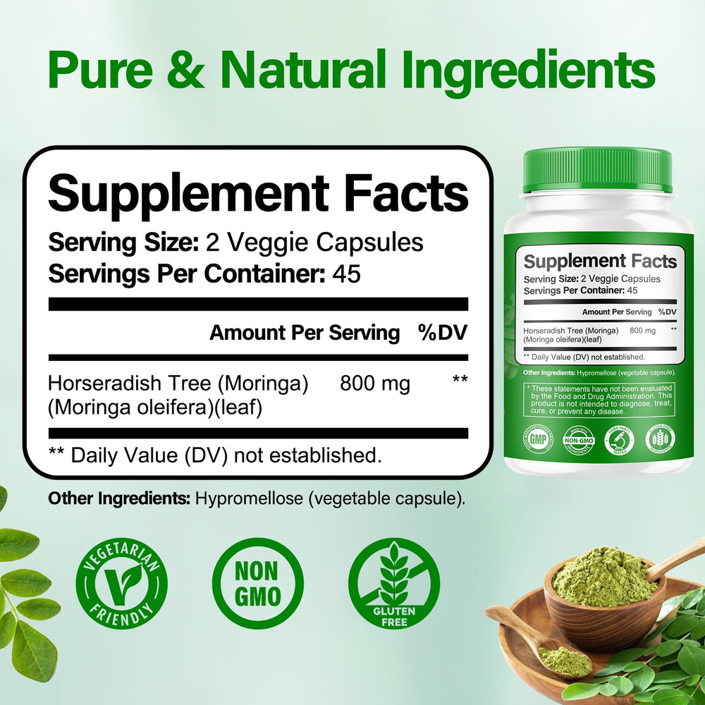 Front view of Moringa Capsules 800mg two-bottle pack