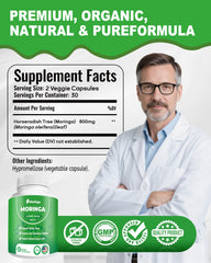 Green antioxidant wellness concept with moringa capsules