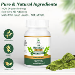 Moringa capsules bottle on white background