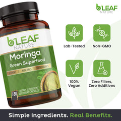 Close-up of Moringa capsules labeled immune support