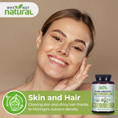 Moringa capsules labeled non-GMO and vegan