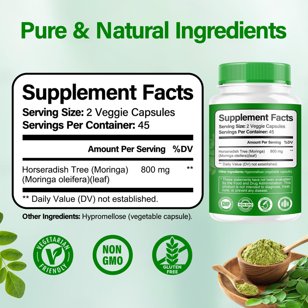 Pure moringa leaf extract capsules