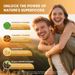 Close-up of label highlighting Turmeric Curcumin, Bromelain & Black Pepper