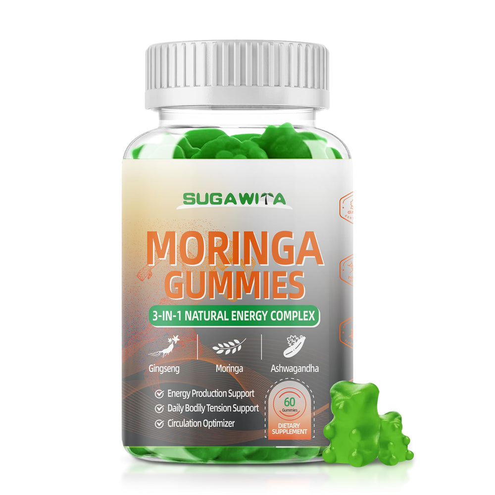 Front of Moringa Gummies for Men Lemon flavor bottle, 60 count