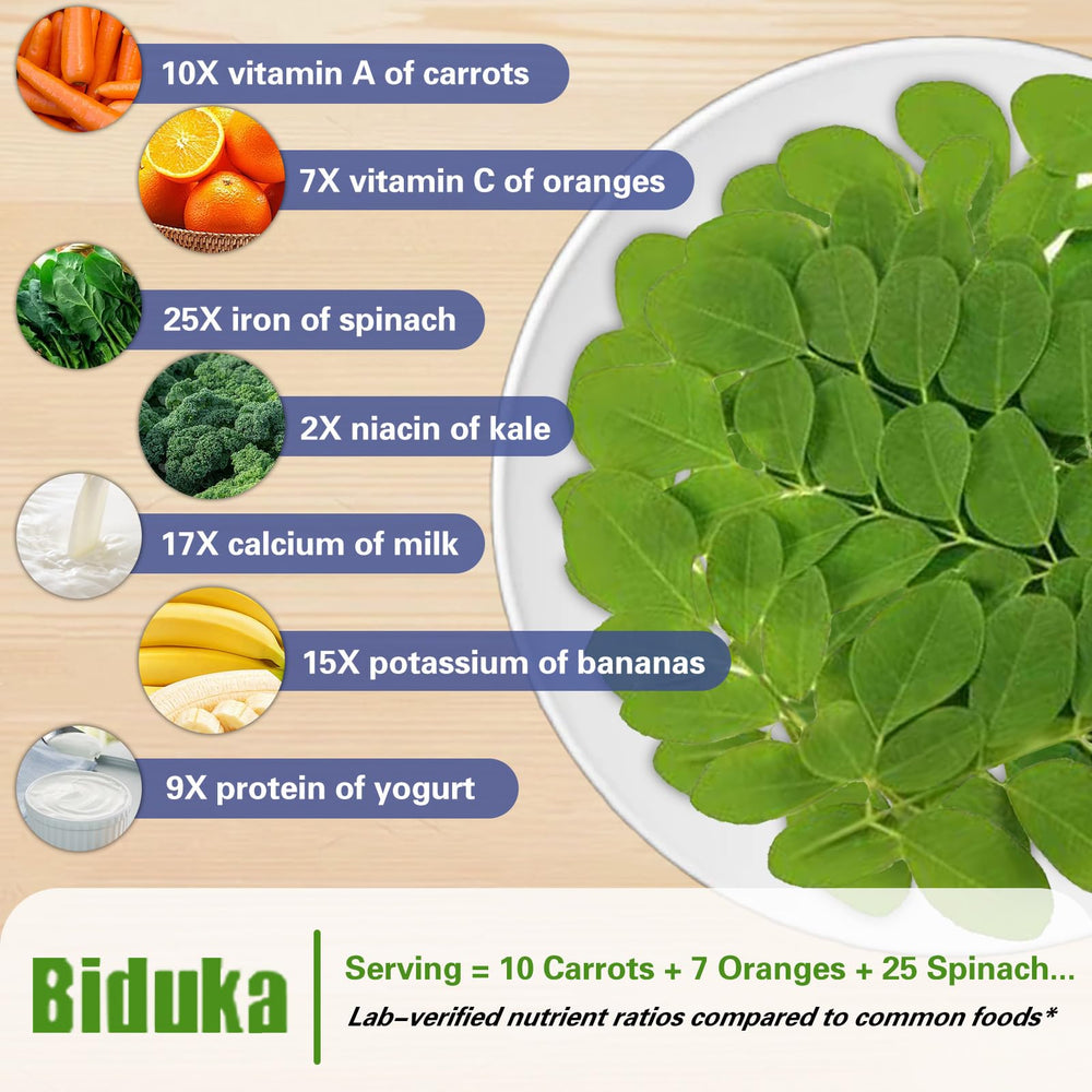 Close-up of organic moringa leaf powder ingredients