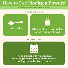 Moringa Oleifera leaf powder texture showing green superfood
