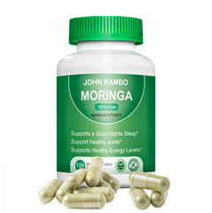 Front view of Moringa Powder Capsules bottle showing 1200mg potency