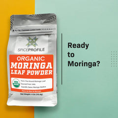 Product shot of moringa powder packaging scene