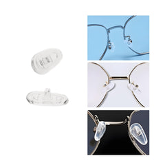 Kit view: 10 pairs of 7x14mm clear silicone nose pads and screws