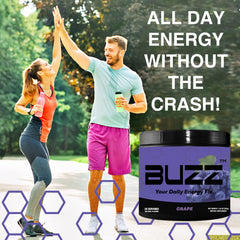 Morning Buzz Energy Powder smooth pour into glass emphasizes easy preparation