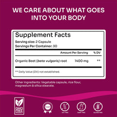 Morpha Organics Beet Root Capsules label highlights non-GMO and USA-made quality
