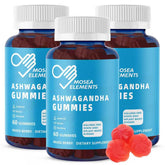 MOSEA Elements Ashwagandha Gummies 3 Pack bottle with berry flavor