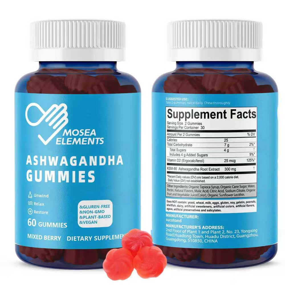 Supplement facts label highlighting Ashwagandha, Vitamin D, Zinc