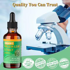 Organic mullein leaf extract drops label on Mosslly bottle