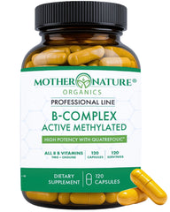 Bottle of Mother Nature Organics Methylated B Complex capsules