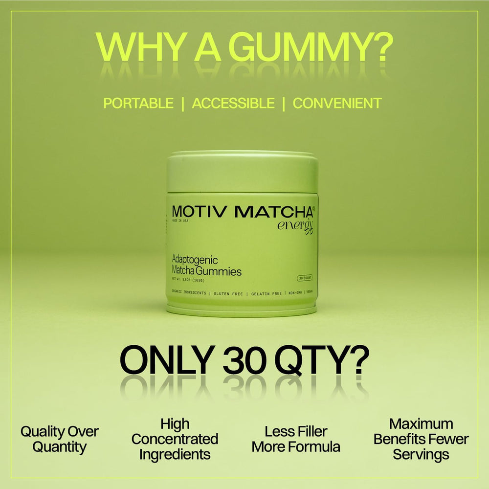 Visual illustrating 300 mg matcha concentrate and adaptogens