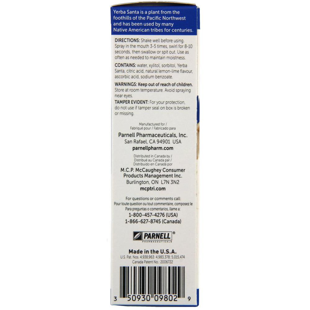 Mouth Kote label showing Yerba Santa and xylitol