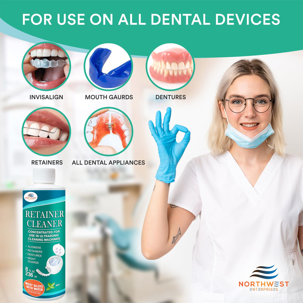 Mouthguards and night guards in cleaning solution