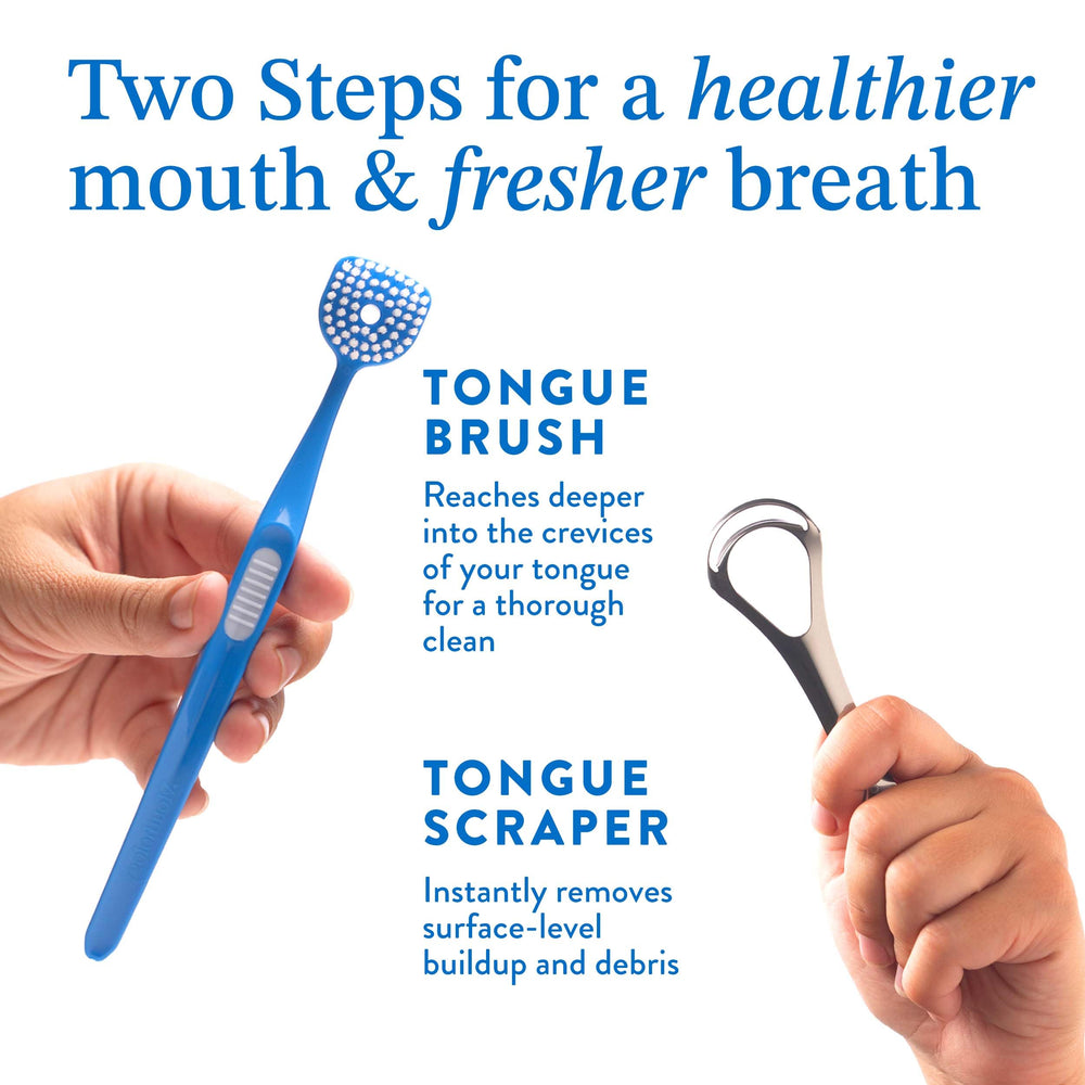 All-in-one oral hygiene tool for adults and kids.