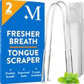 Mouthology Tongue Scraper (2 Pack) with travel case – front view