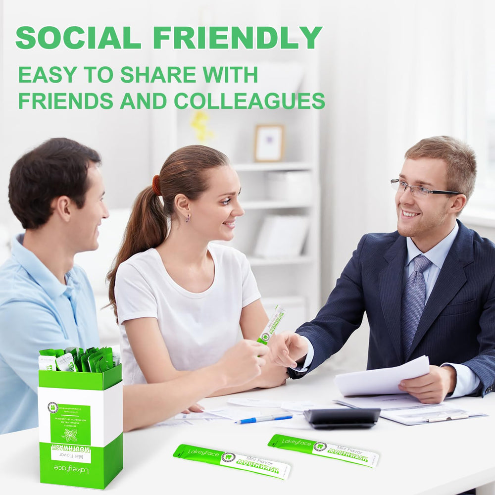 Travel-friendly mint mouthwash packets in a box