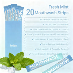 Packaged for air travel, compact single-use mouthwash