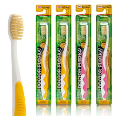 4-pack MOUTHWATCHERS Soft Children's Flossing Manual Toothbrushes in yellow and pink