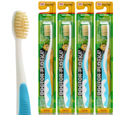 Front view of MOUTHWATCHERS Soft Childrens Flossing Toothbrushes in blue, pack of 4