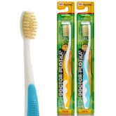 Hero image: MOUTHWATCHERS soft children's flossing toothbrush 2-pack in yellow and blue