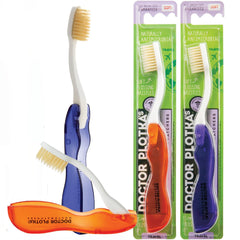 Front view of MOUTHWATCHERS Soft Flossing Travel Toothbrush 2-pack in red