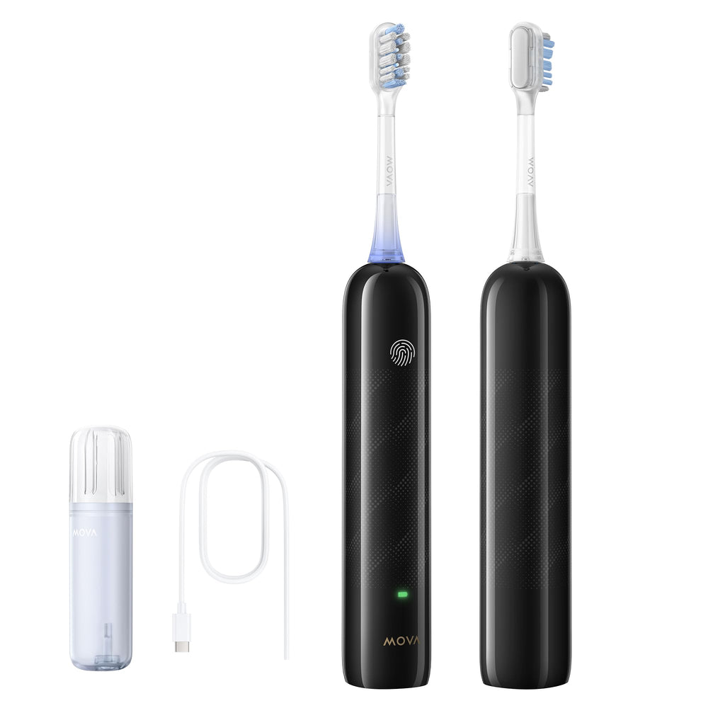 Front view of Mova Fresh SweepDrive electric toothbrush in black