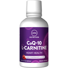 MRM CoQ-10 L-Carnitine Liquid bottle with cherry-pomegranate flavor for everyday energy support.