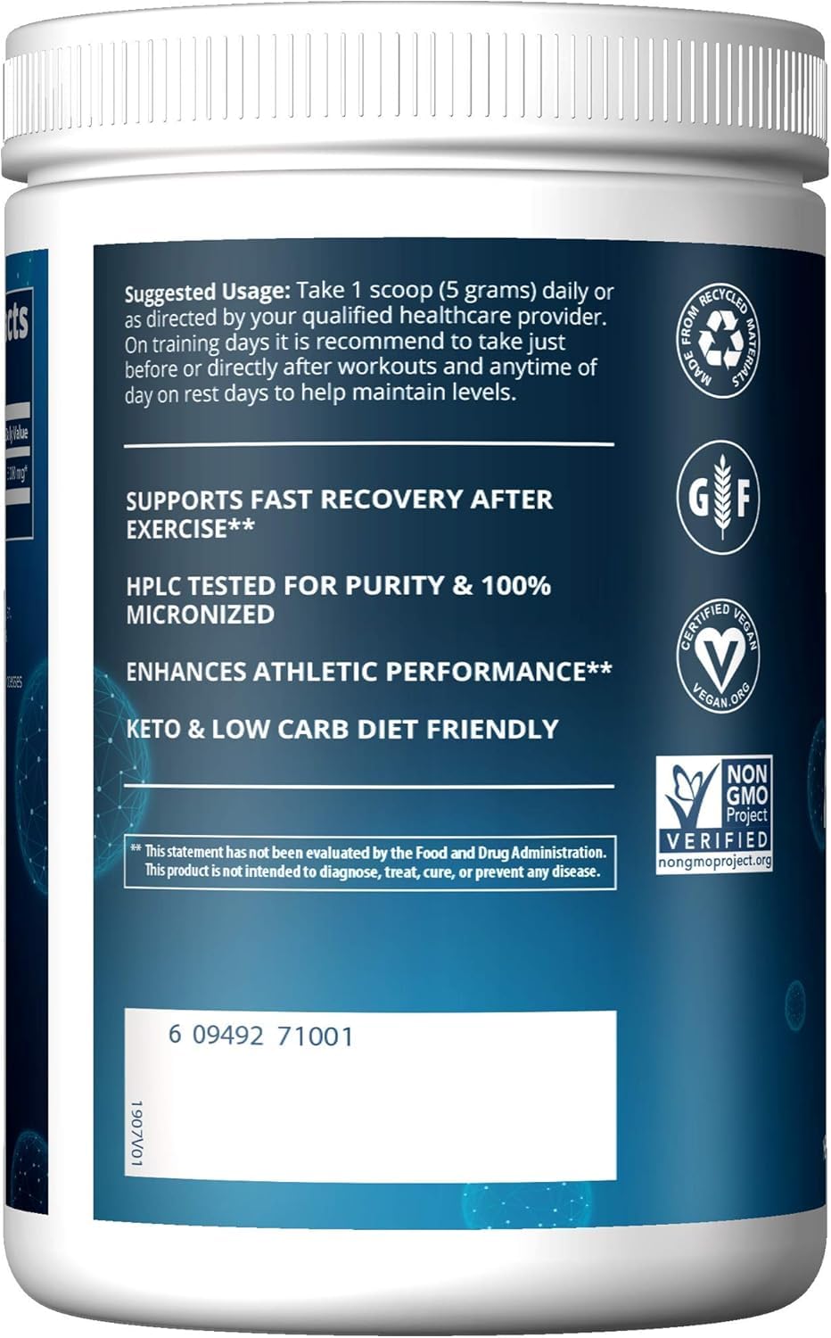 MRM Creatine Monohydrate powder packaging with scoop