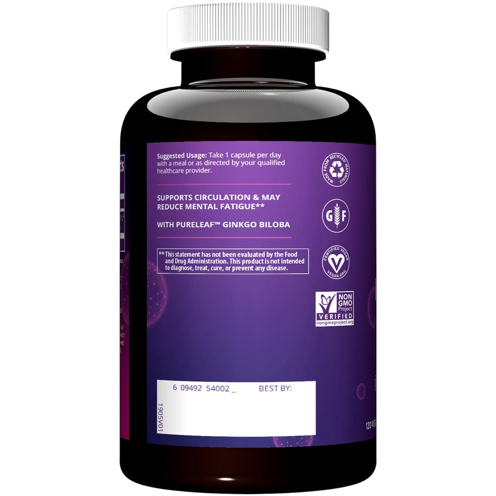 MRM Ginkgo B label emphasizes Pureleaf extract purity and extensive testing.