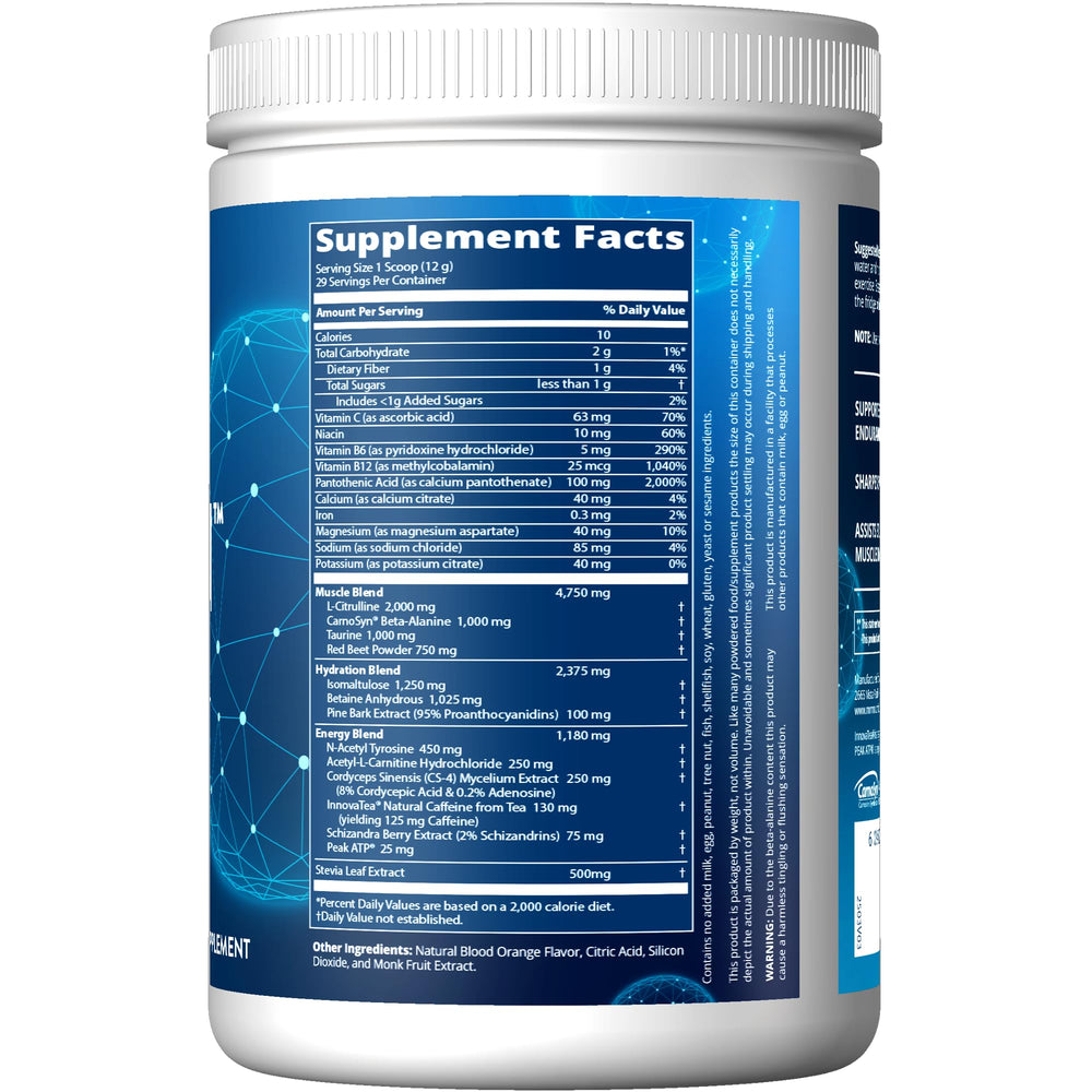 MRM Nutrition Driven Pre-Workout Blood Orange scoop demonstrates precise serving for consistent workout results.