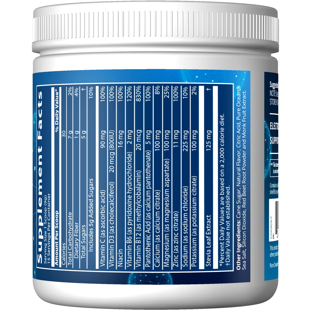 Close-up of Hydration+ ingredients including electrolytes and vitamins