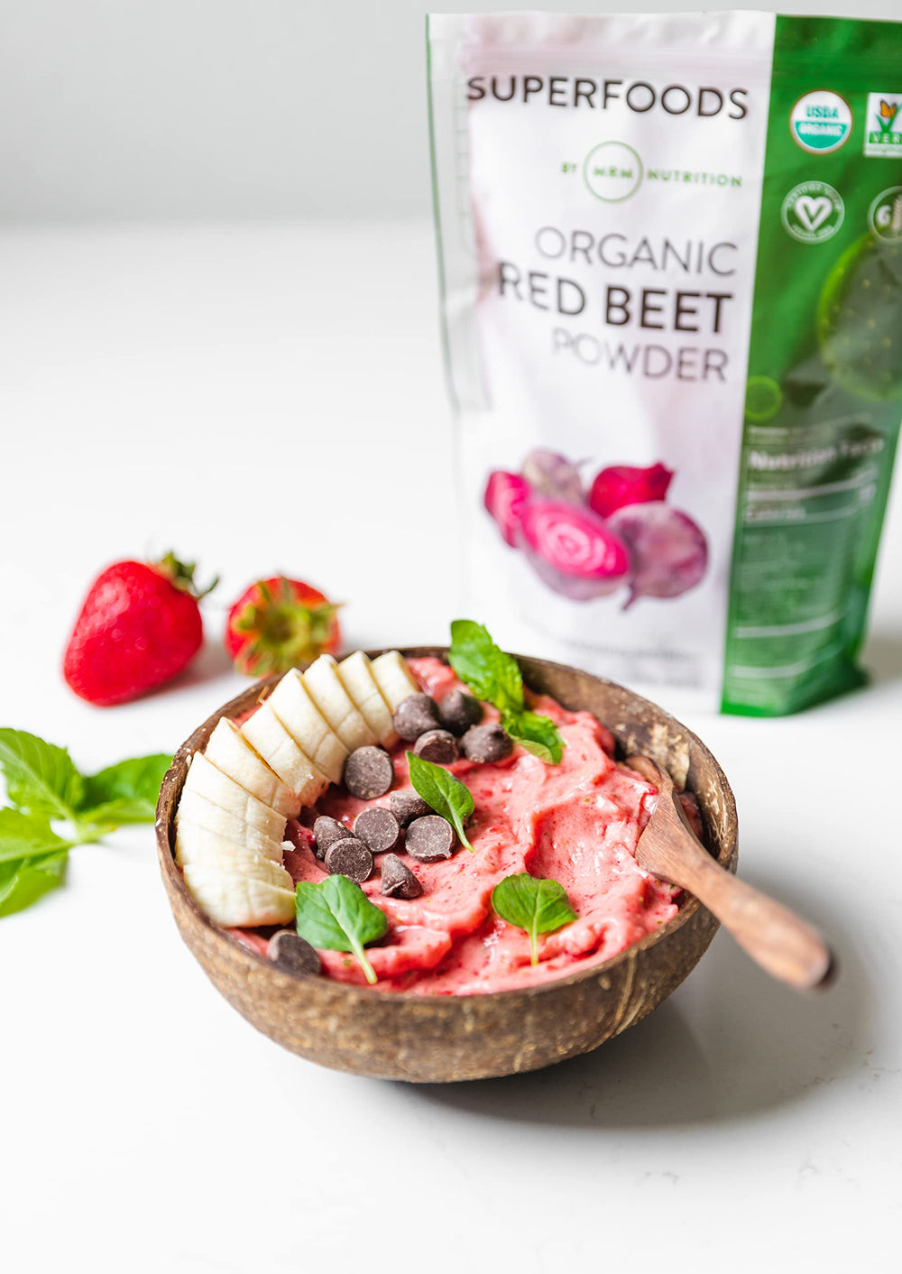 Product label showing Gluten-Free, Vegan, and Non-GMO certifications