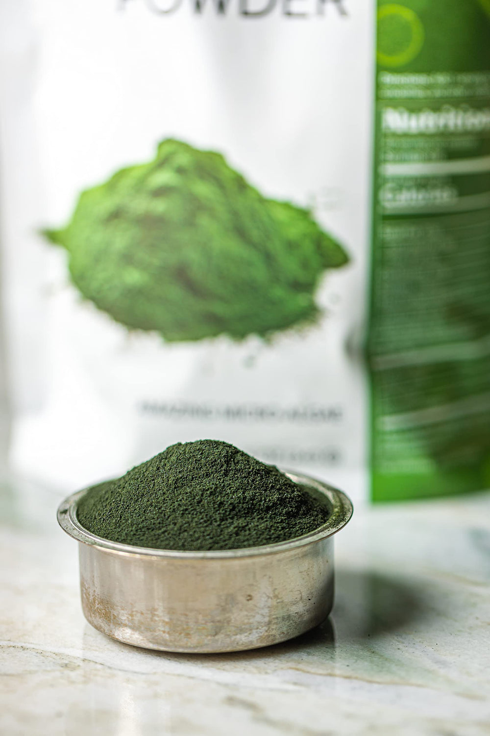Nutrition facts label for Spirulina powder